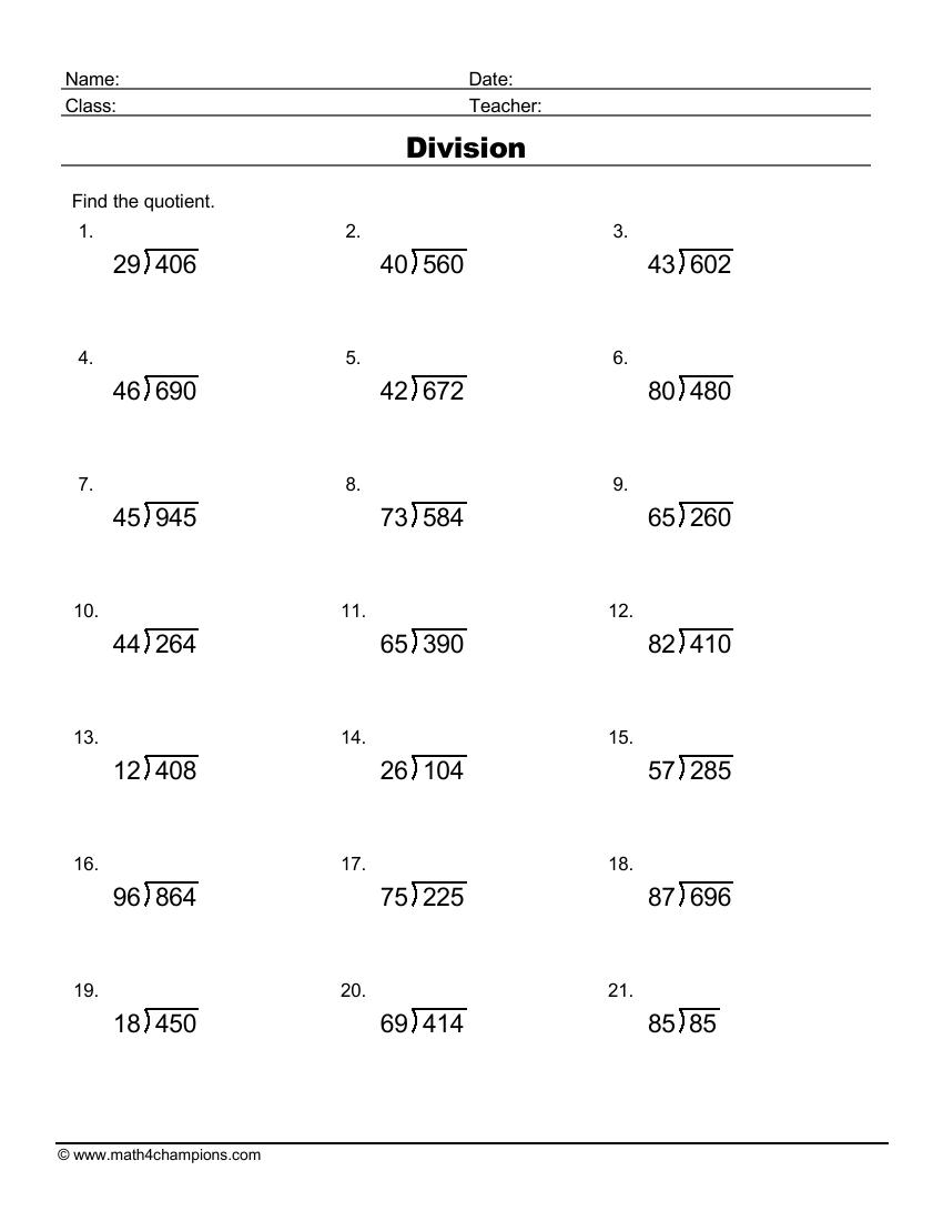 Printable Division Worksheets For Teachers Math Champions Worksheets Library