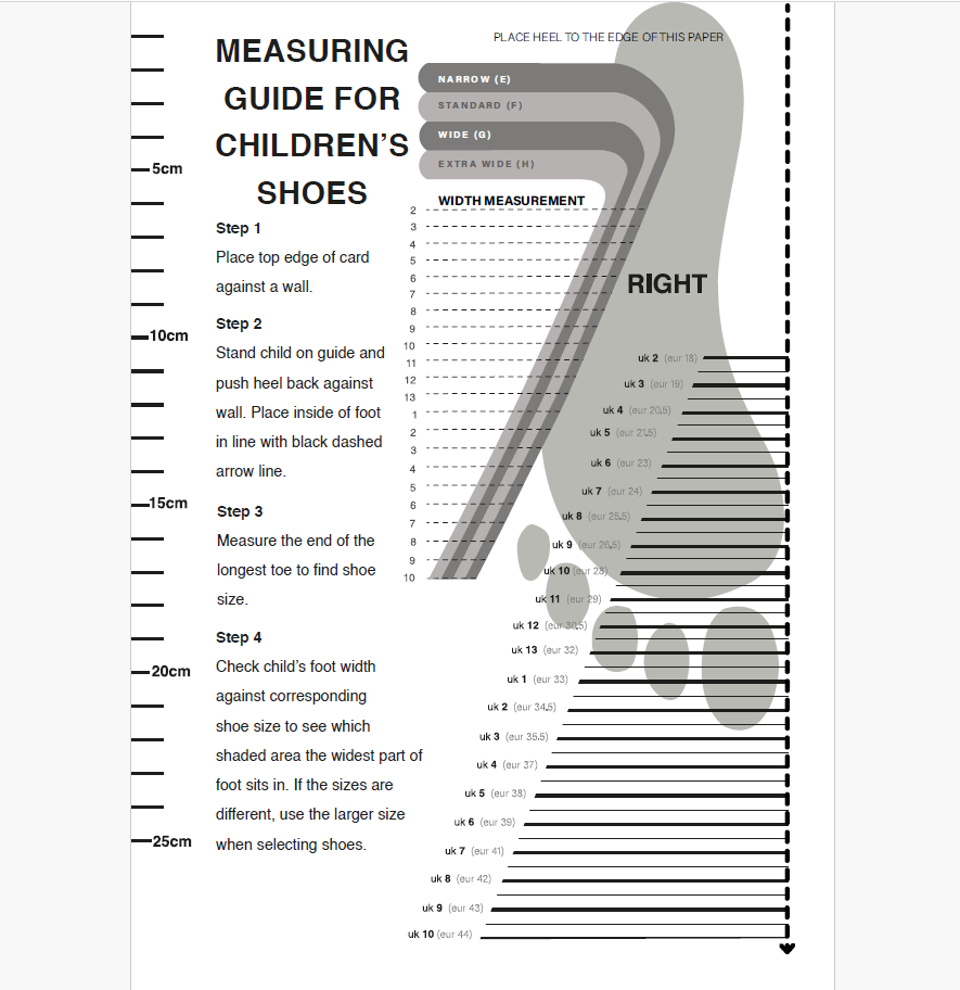 Printable Foot Width Chart