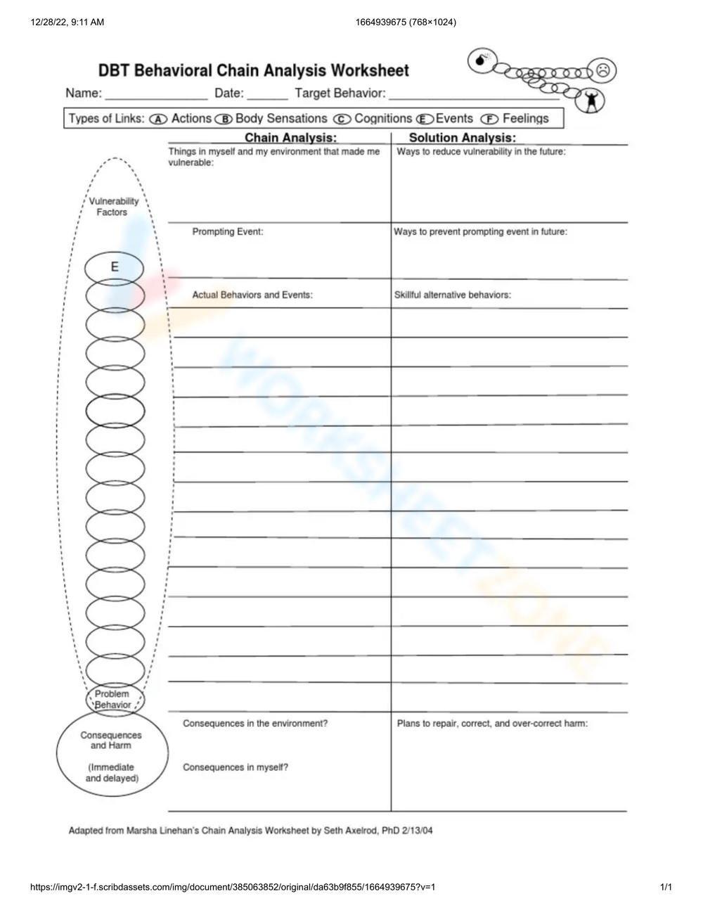 Printable Grade 11 Easter Dbt Chain Analysis Worksheets
