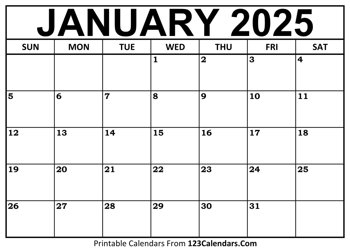 Printable January 2025 Calendar Templates 123Calendars