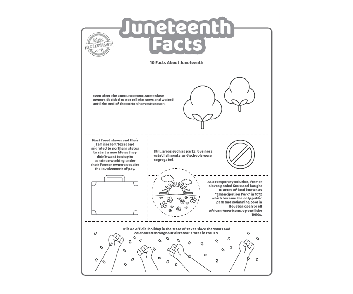 Printable Juneteenth Facts Coloring Pages For Kids Kids Activities Blog