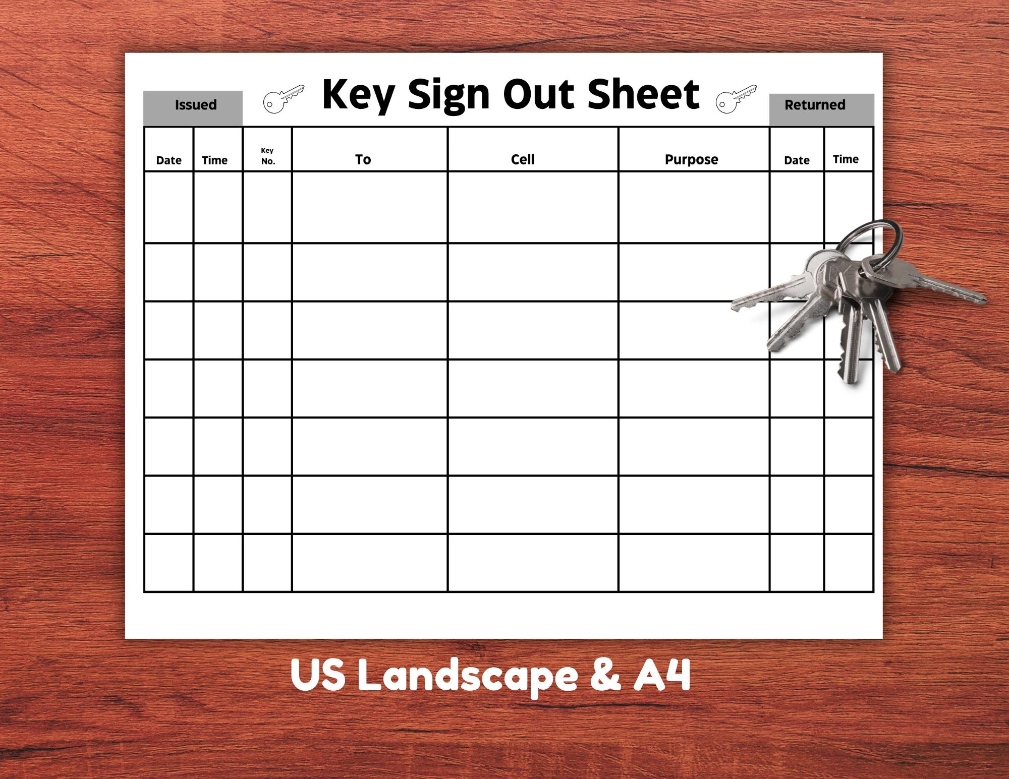Printable Key Sign Out Sheet key Log Template key Sign Out Sheet Printable Visitor Sign In Out Form Key Control Log Etsy
