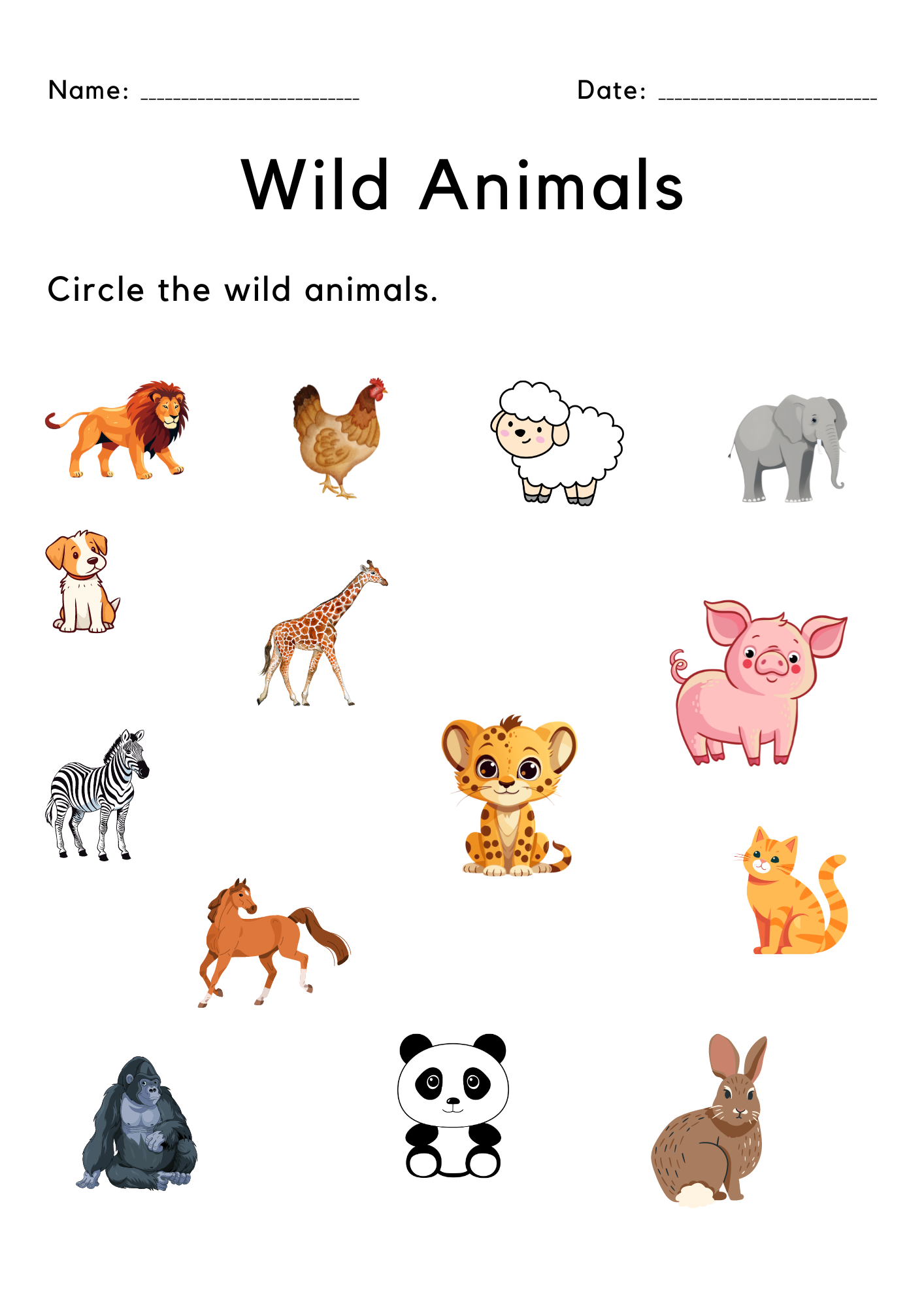 Printable Kindergarten Circle The Wild Animals Worksheet Made By Teachers