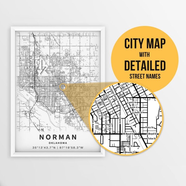 Printable Map Of Norman Oklahoma USA With Street Names Instant Download City Map Travel Gift City Poster Road Map Print Etsy