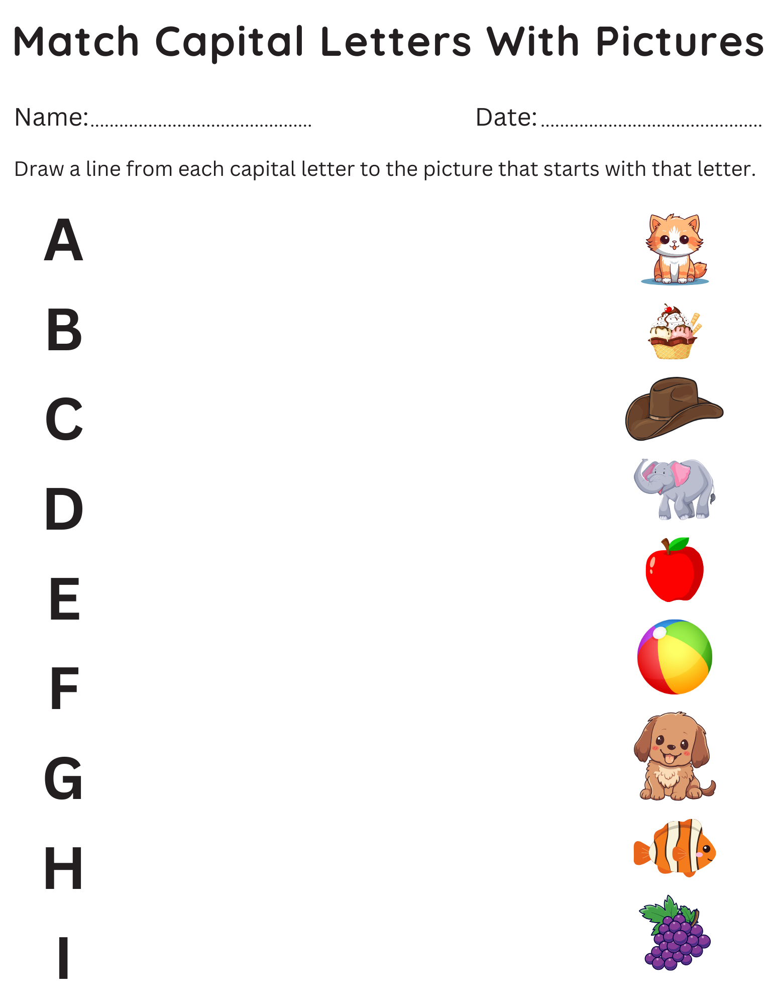 Printable Match Capital Letters With Pictures Kindergarten Worksheets Made By Teachers