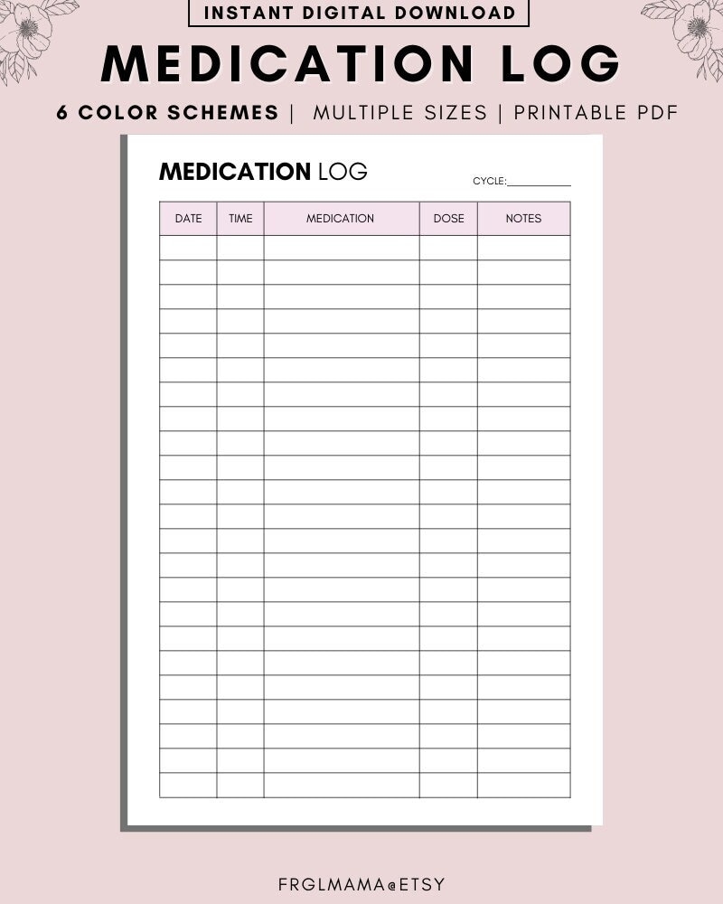 Printable Medication Tracker Monthly Medication Tracker Printable Print At Home Medication Log Medicine And Supplement Tracking Sheet Etsy