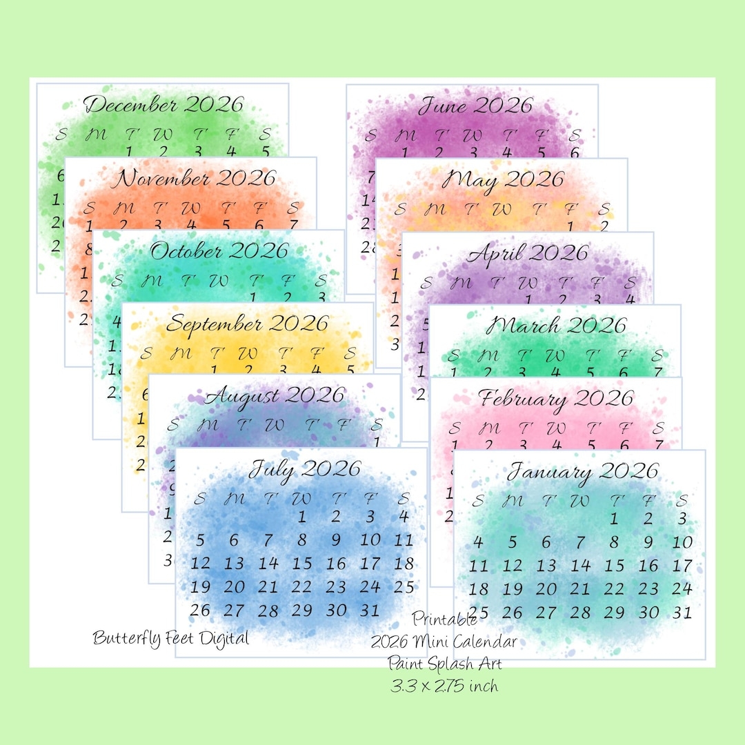Printable Mini Calendar 2026 Pocket Or Purse Calendar Watercolor Paint Splash 3 3 X 2 75 Inch Digital Download Etsy Printable Mini Calendar 2026 Pocket Or Purse Calendar Watercolor Paint Splash 3 3 X 2 75 Inch Digital Download Etsy