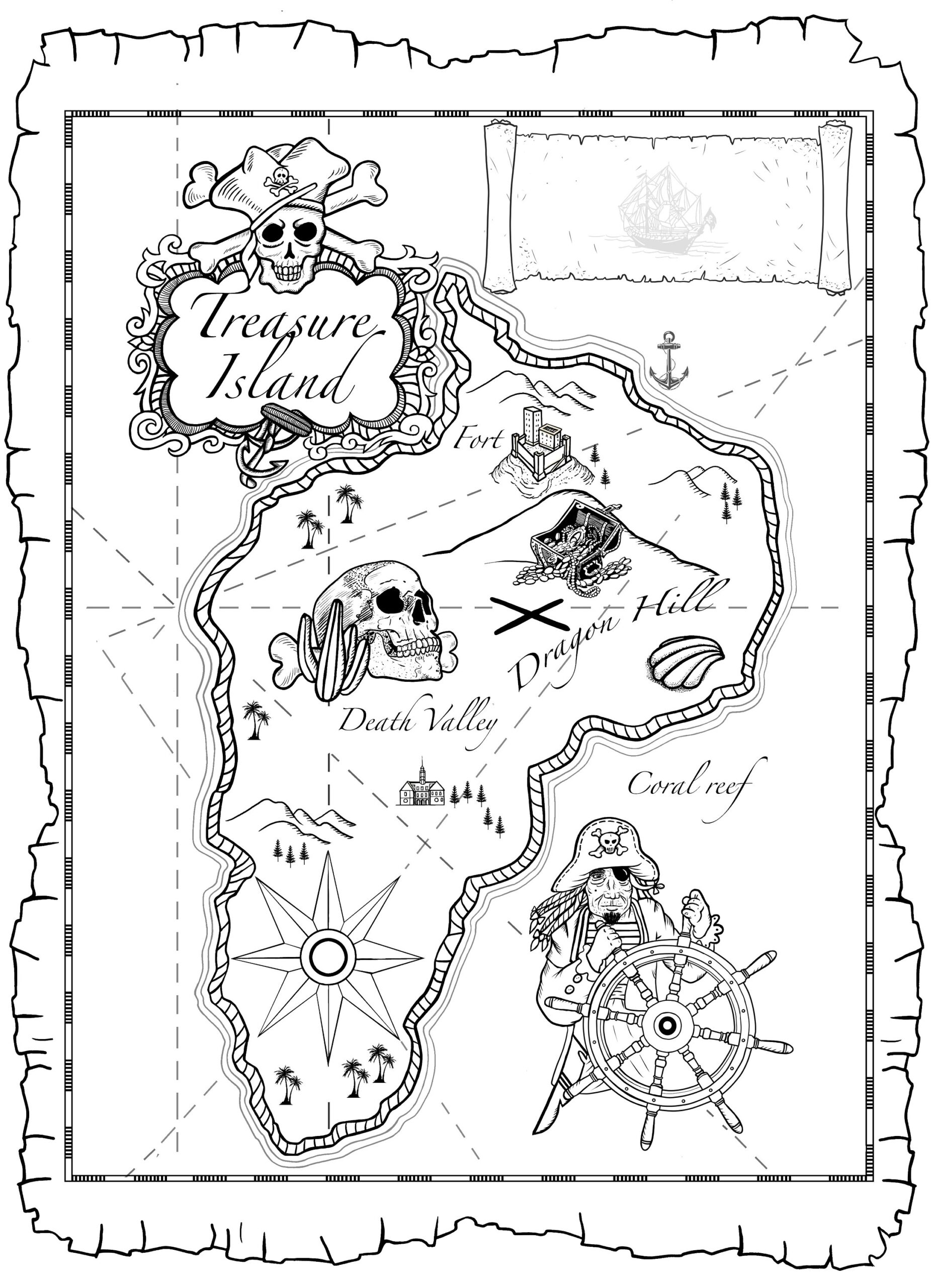 Printable Pirate Treasure Map Colouring Sheet Instant Digital 