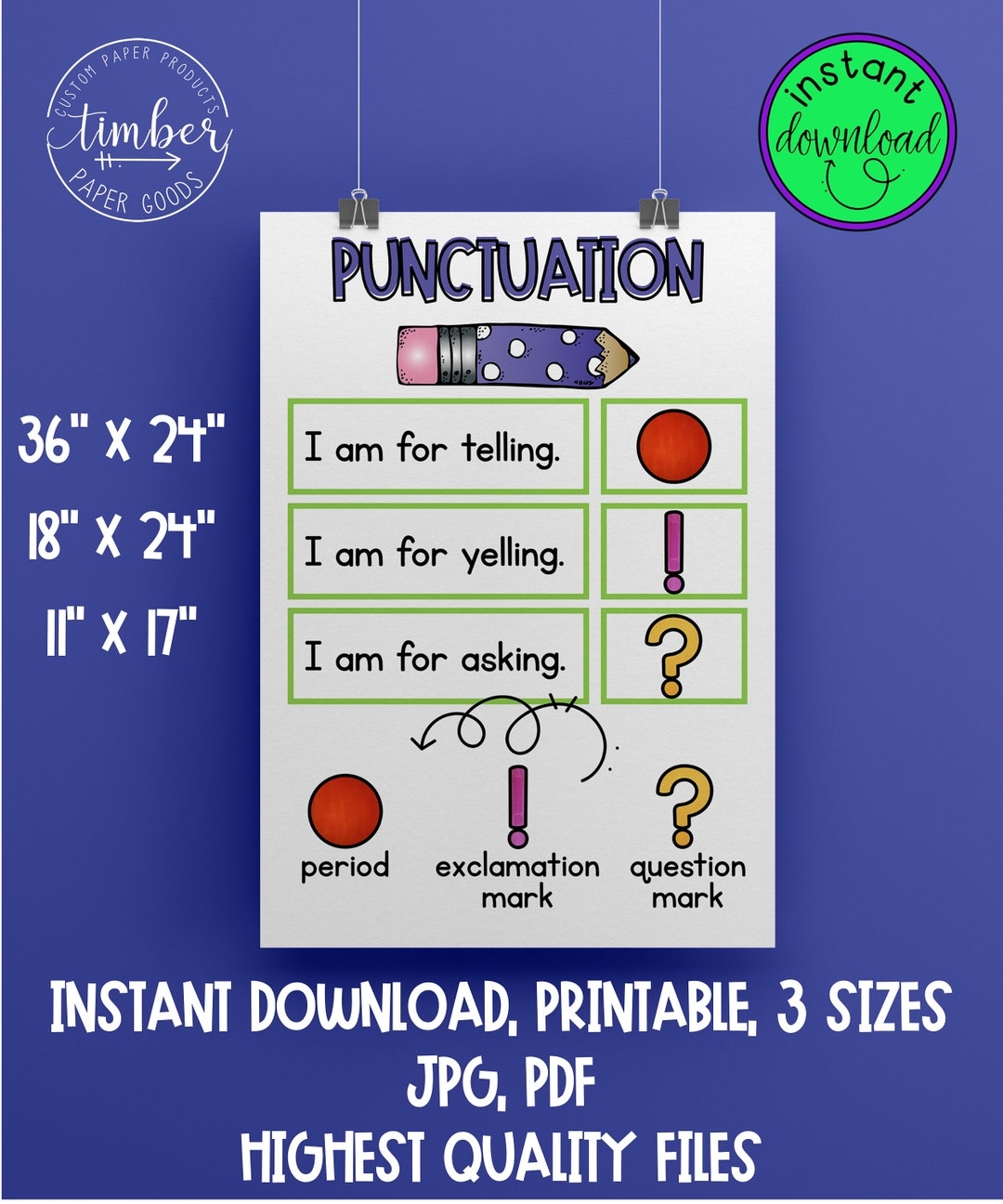 PRINTABLE Punctuation Anchor Charts 3 Sizes Punctuation Writing Chart ELA Anchor Chart Custom Engaging Classroom Punctuation Poster Etsy