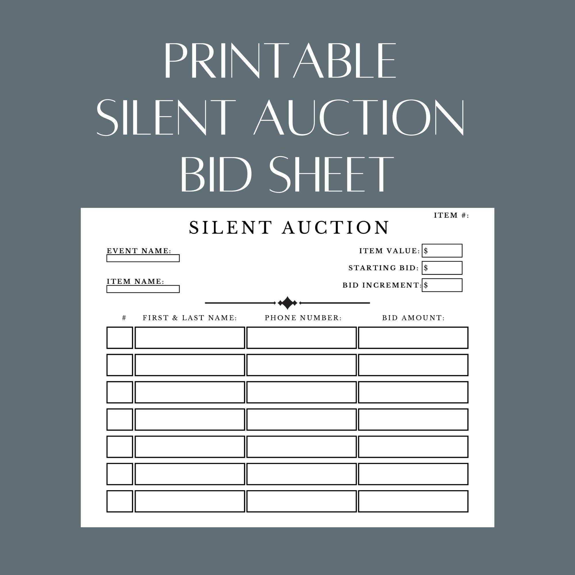 Printable Silent Auction Bid Sheet PDF File Simply Download Print And Fill Out Etsy Printable Silent Auction Bid Sheet PDF File Simply Download Print And Fill Out Etsy
