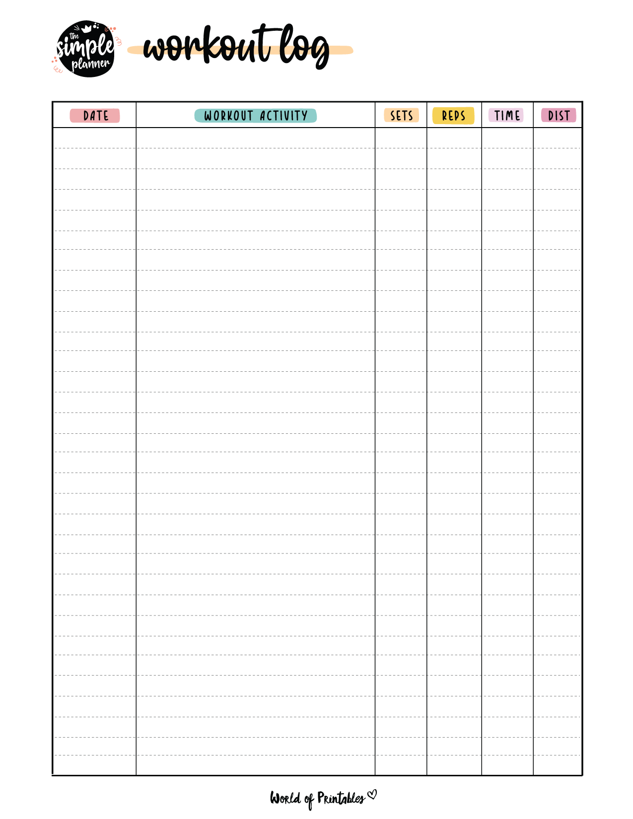 Printable Simple Workout Log Templates World Of Printables Printable Simple Workout Log Templates World Of Printables