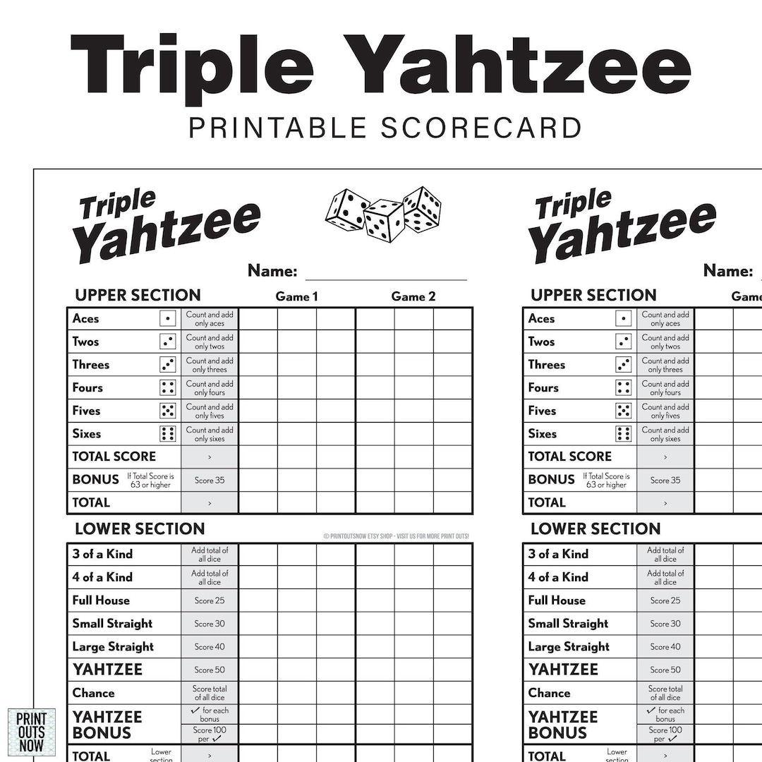 Printable Triple Yahtzee Scorecards Scorepad Print As Many As You Need 8 5x11 And A4 Included Etsy Hong Kong Printable Triple Yahtzee Scorecards Scorepad Print As Many As You Need 8 5x11 And A4 Included Etsy Hong Kong