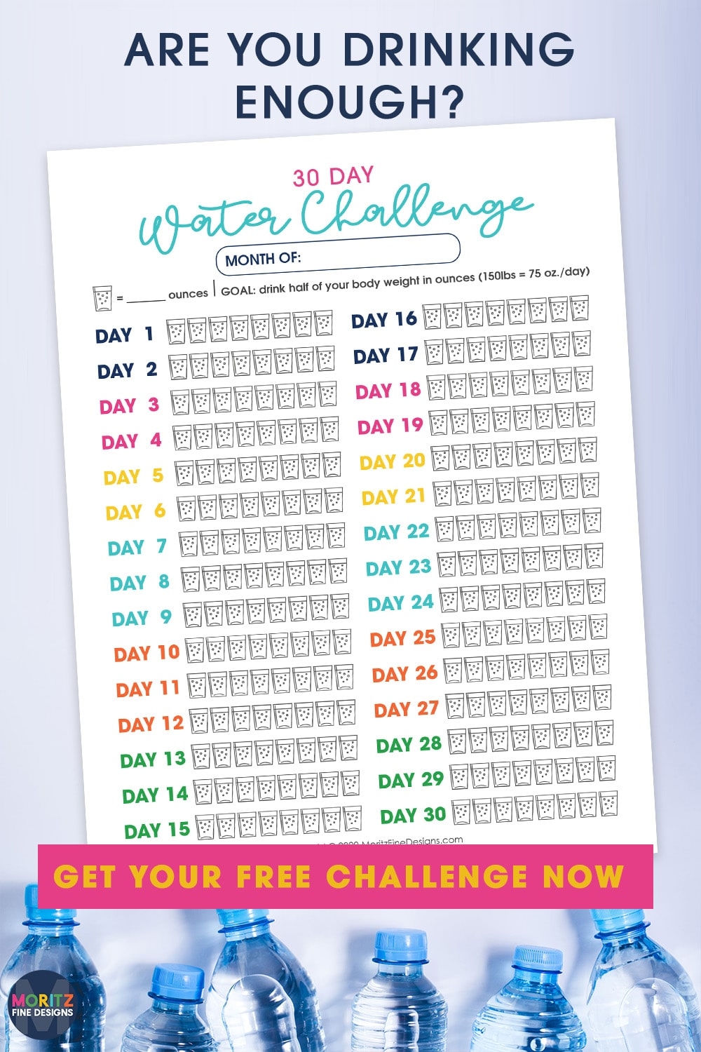 Printable Water Tracker 30 Day Challenge