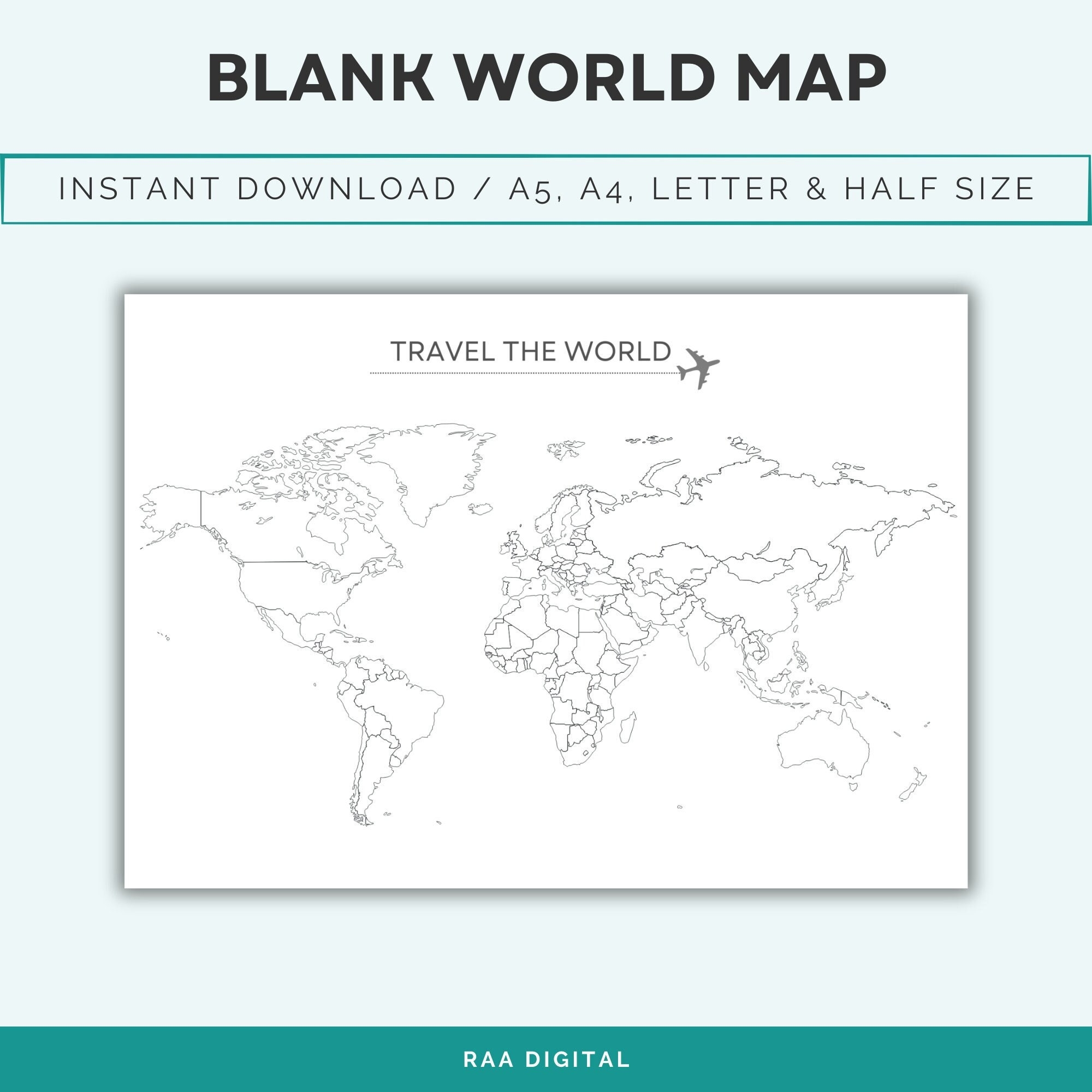Printable World Map Etsy Printable World Map Etsy