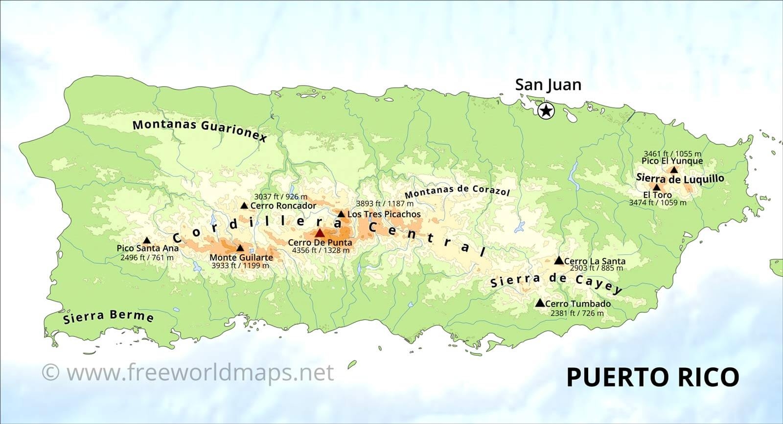 Puerto Rico Physical Map Physical Features Of Puerto Rico Freeworldmaps