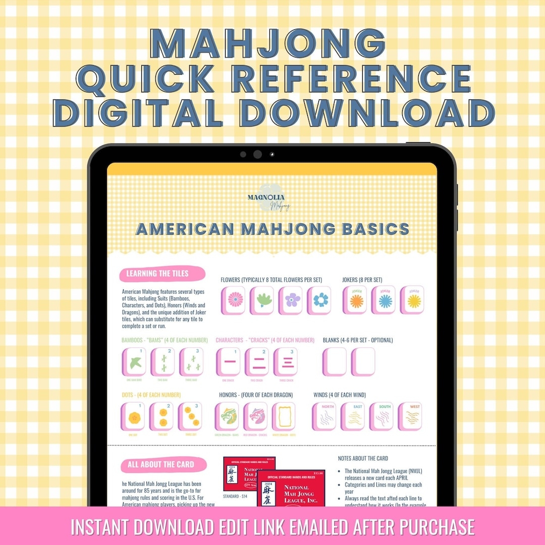 Quick Visual Reference Guide To American Mahjong For Beginners How To Play Tiles Strategies Hosting Tips Cocktails digital PDF 2025 Etsy