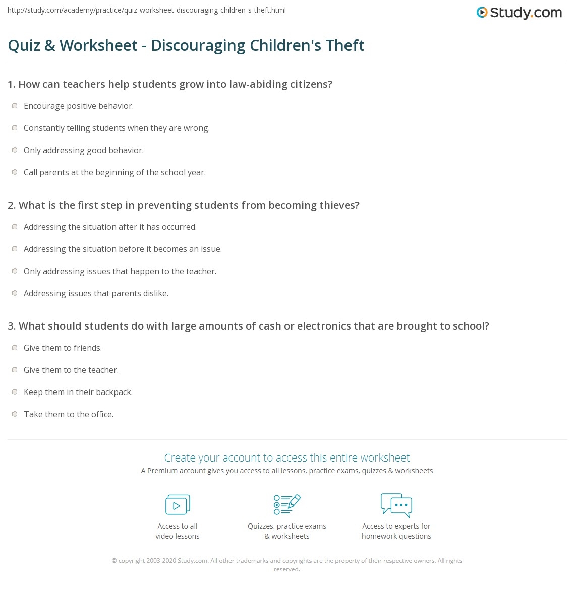 Quiz U0026 Worksheet Discouraging Childrens Theft Study Quiz U0026 Worksheet Discouraging Childrens Theft Study