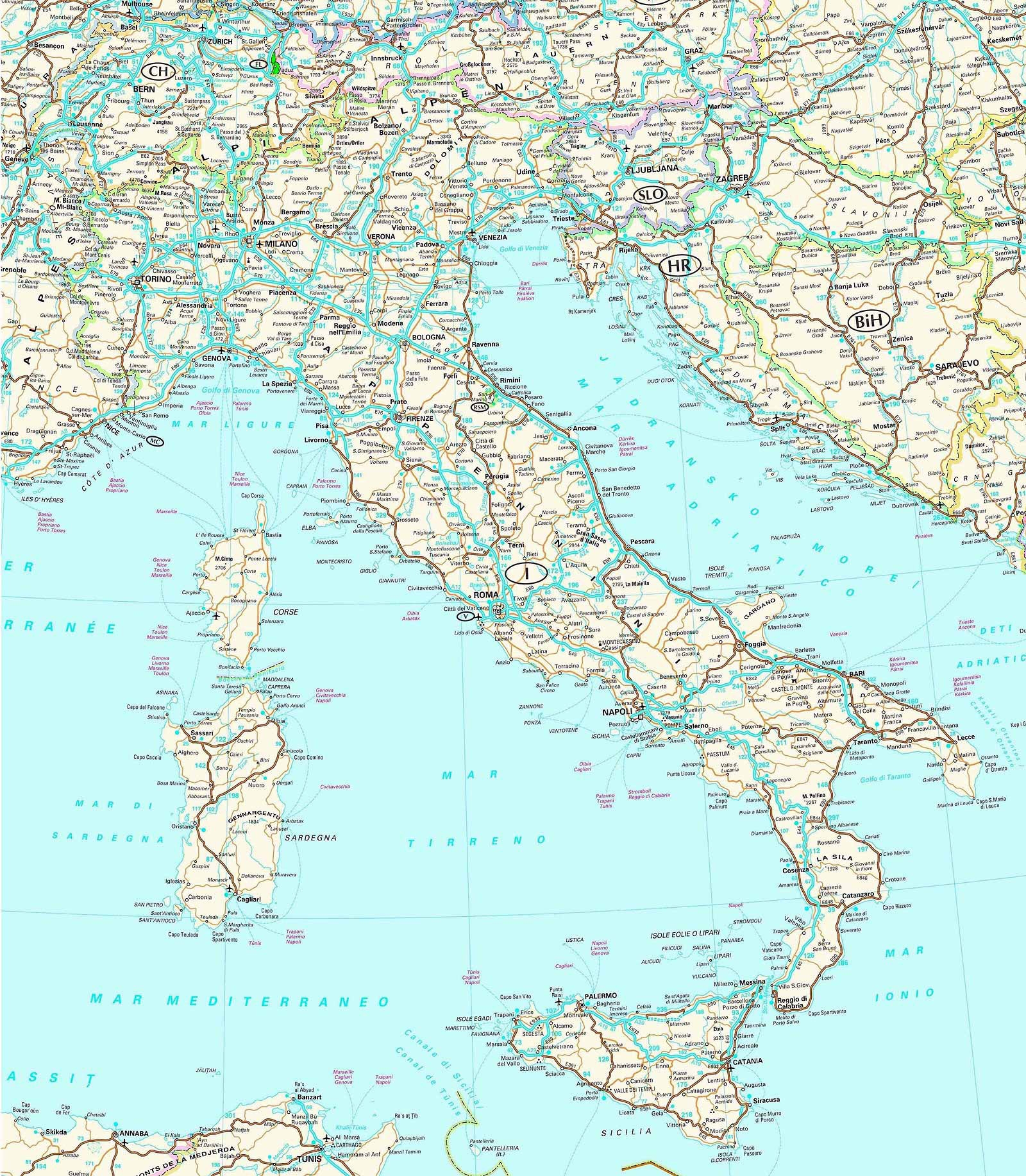 Road Map Of Italy Italy Road Map Vidiani Maps Of All Countries In One Place