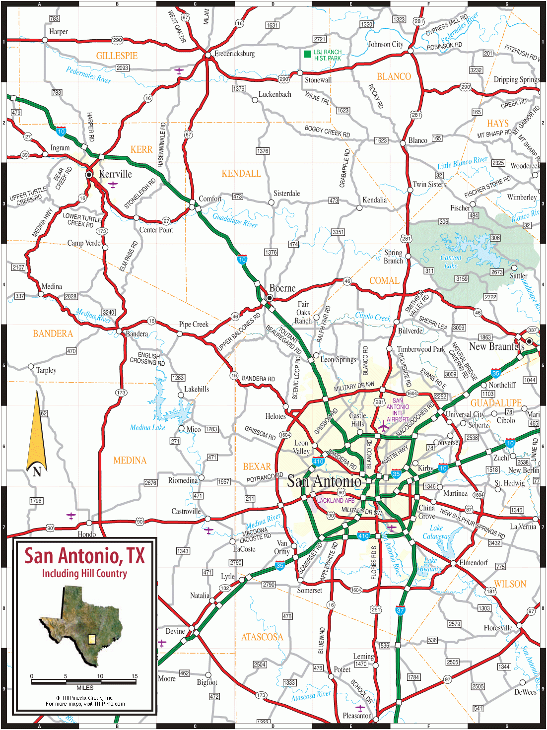 San Antonio Hill Country Road Map