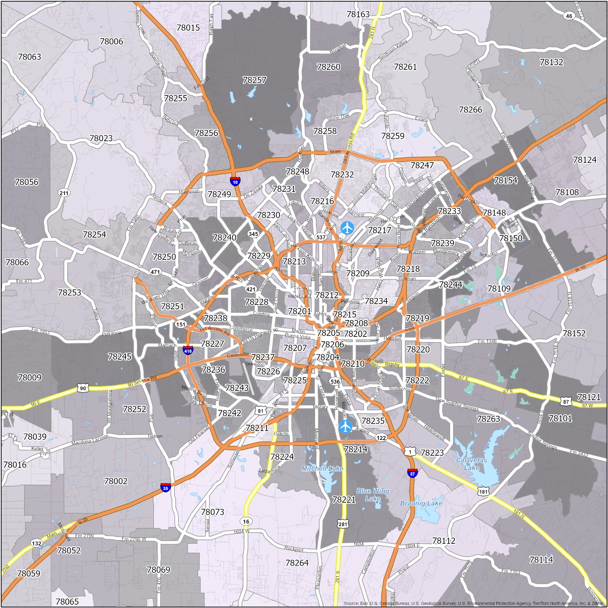 Printable San Antonio Zip Code Map