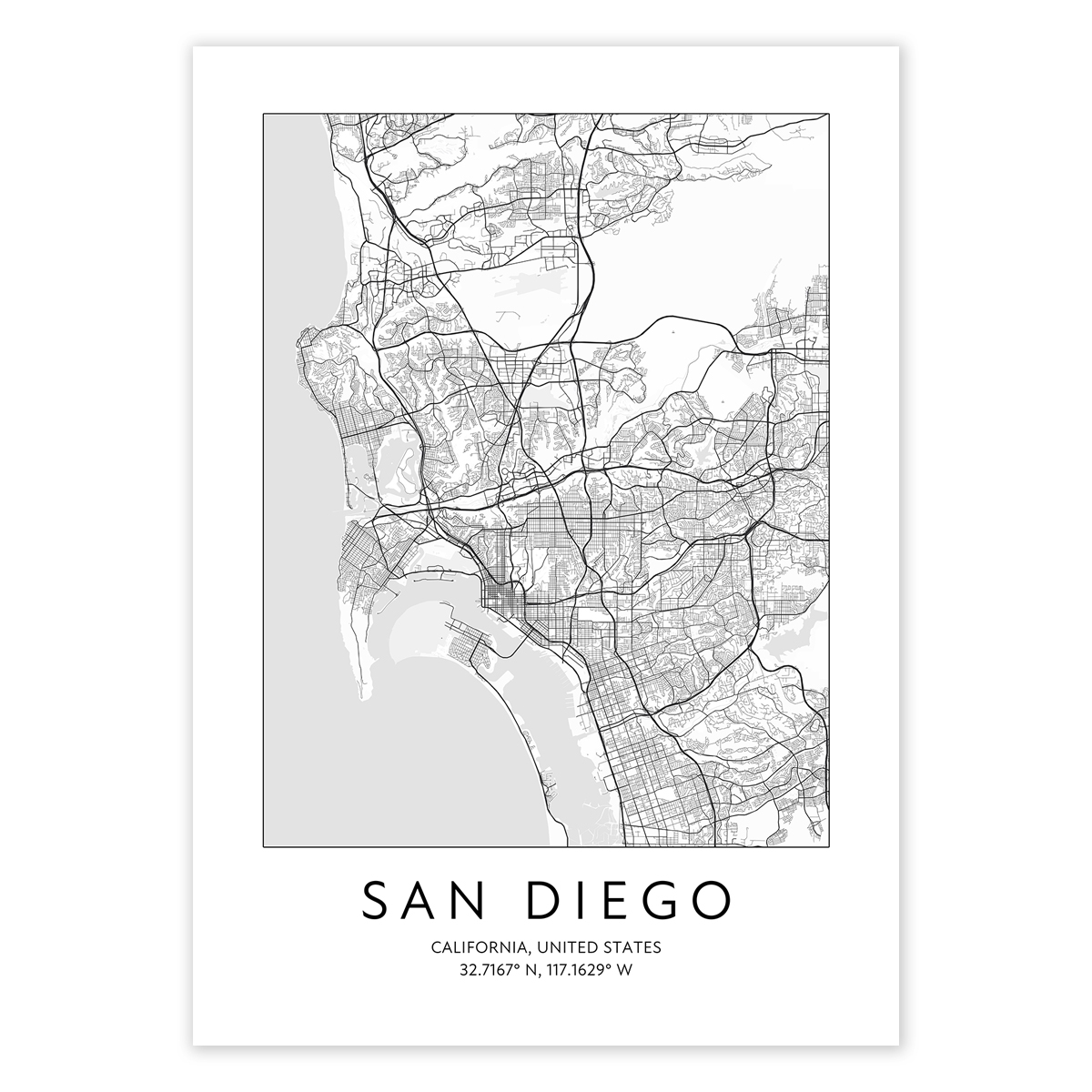 San Diego Map Print Wall Art