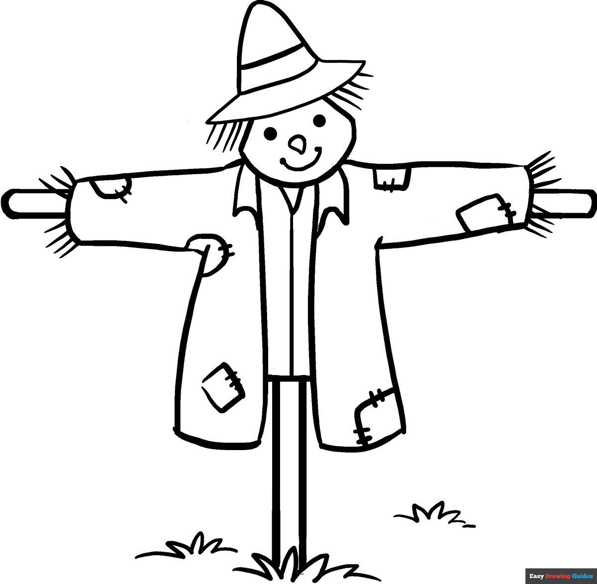Scarecrow Coloring Page Easy Drawing Guides