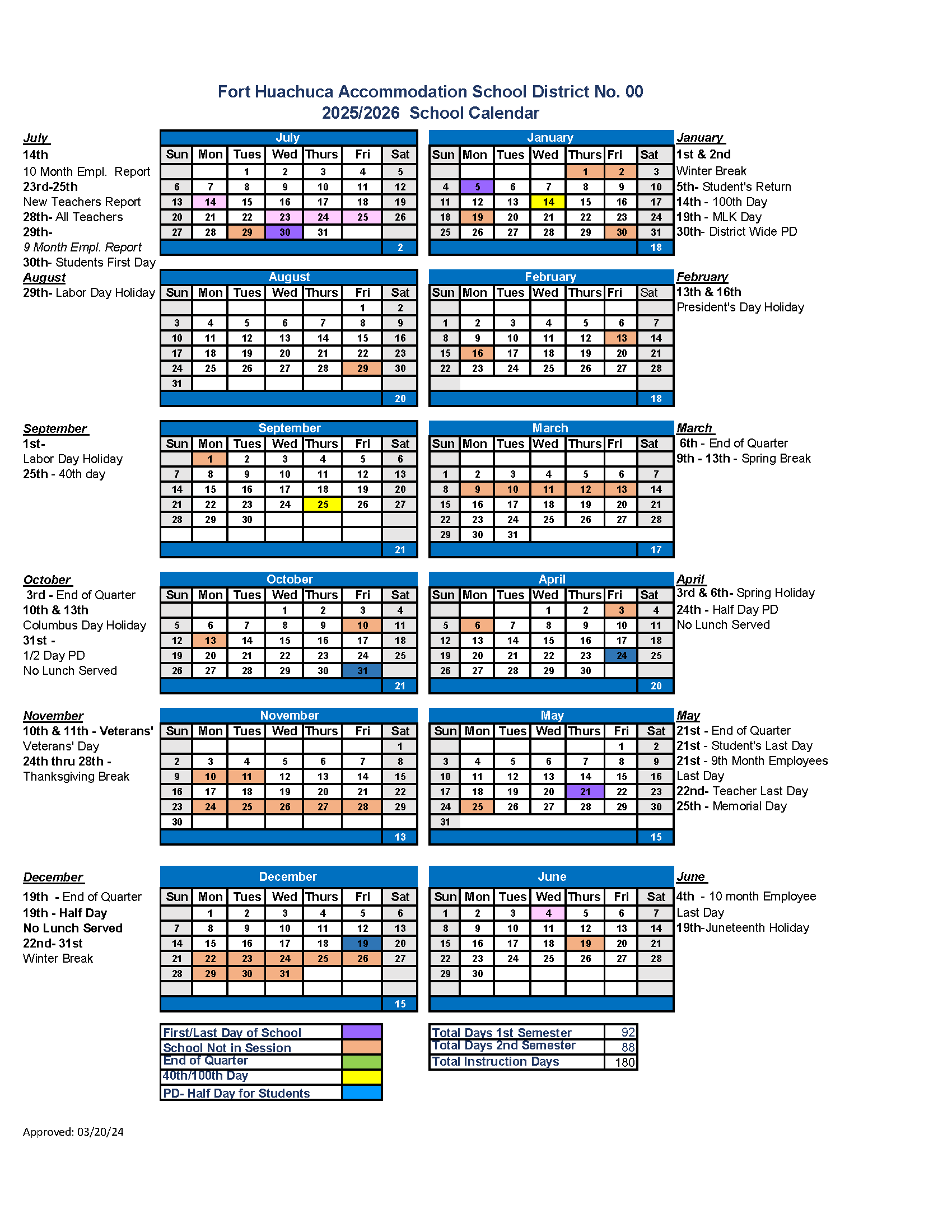 School Year Calendar Our School Colonel Johnston Elementary