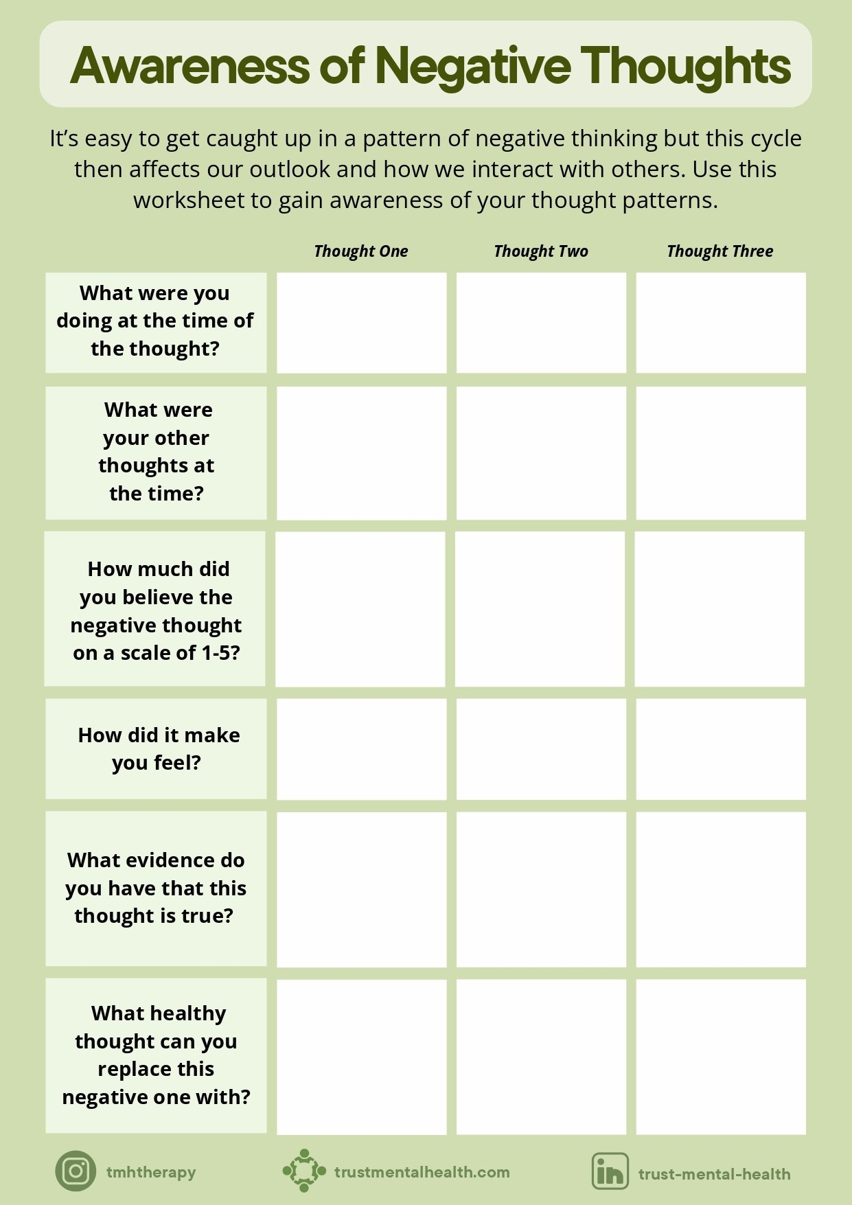 Self Reflections Worksheets Trust Mental Health