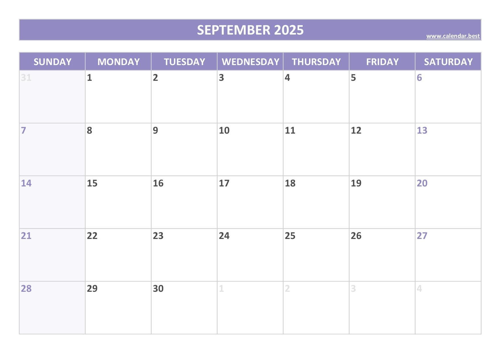 September 2025 Calendar Calendar best
