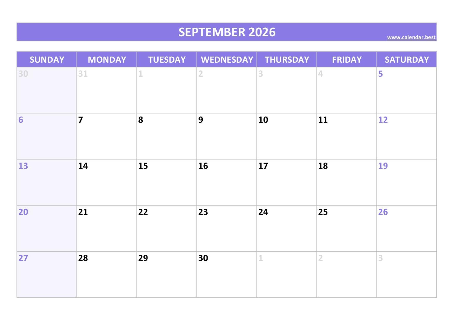 September 2026 Calendar Calendar best