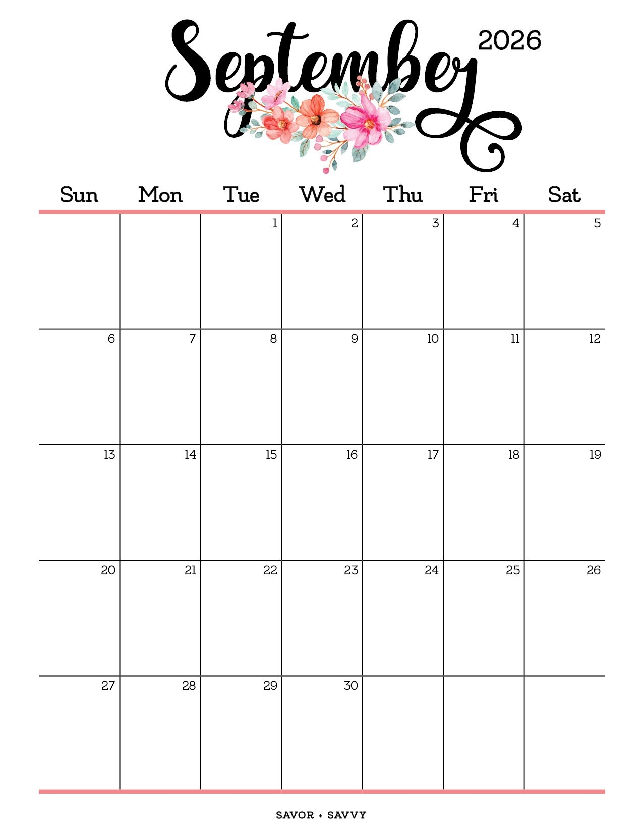 September 2026 Calendar Templates 14 Free Printables Savor Savvy