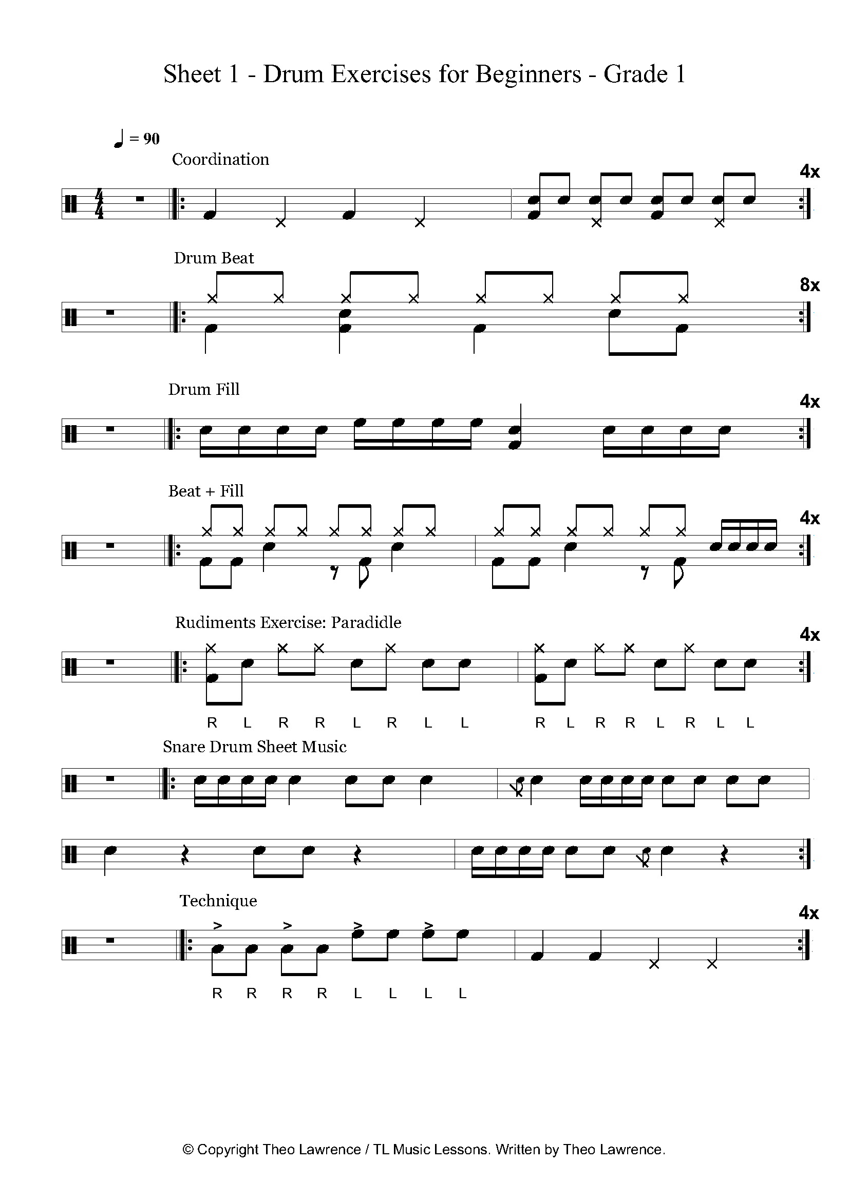 Sheet 1 Drum Exercises For Beginners Grade 1 Learn Drums For Free Sheet 1 Drum Exercises For Beginners Grade 1 Learn Drums For Free