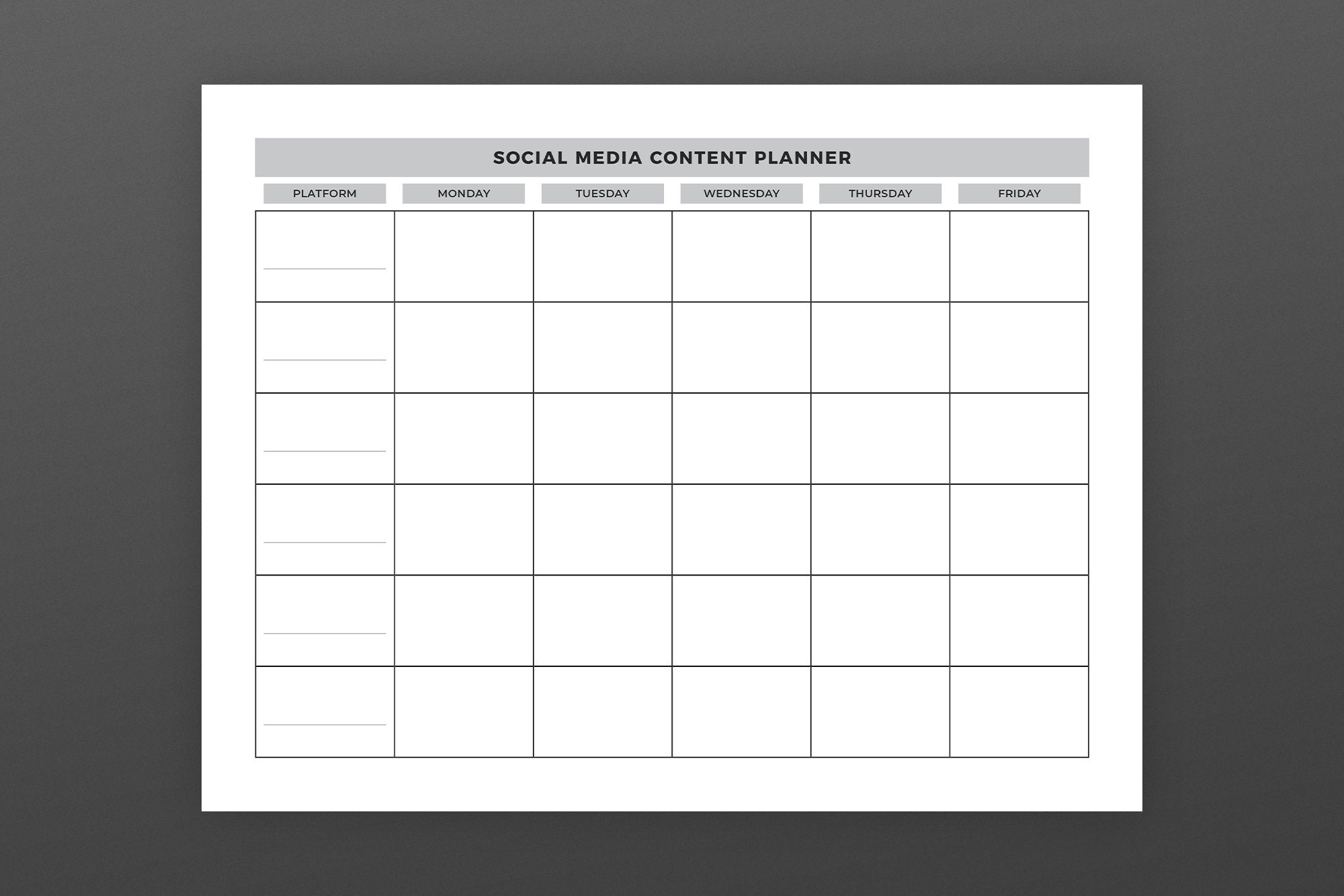 Printable Social Media Content Calendar