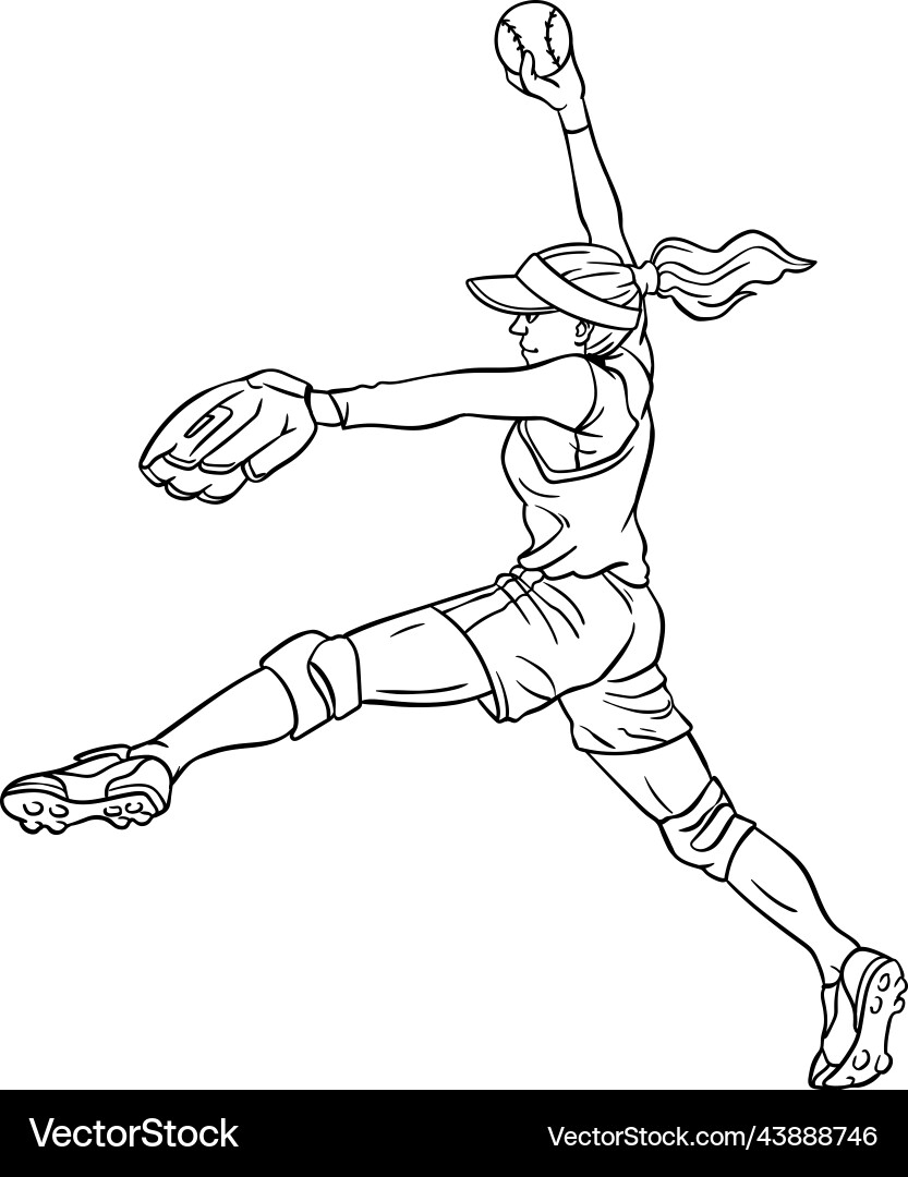 Softball Isolated Coloring Page For Kids Royalty Free Vector VectorStock