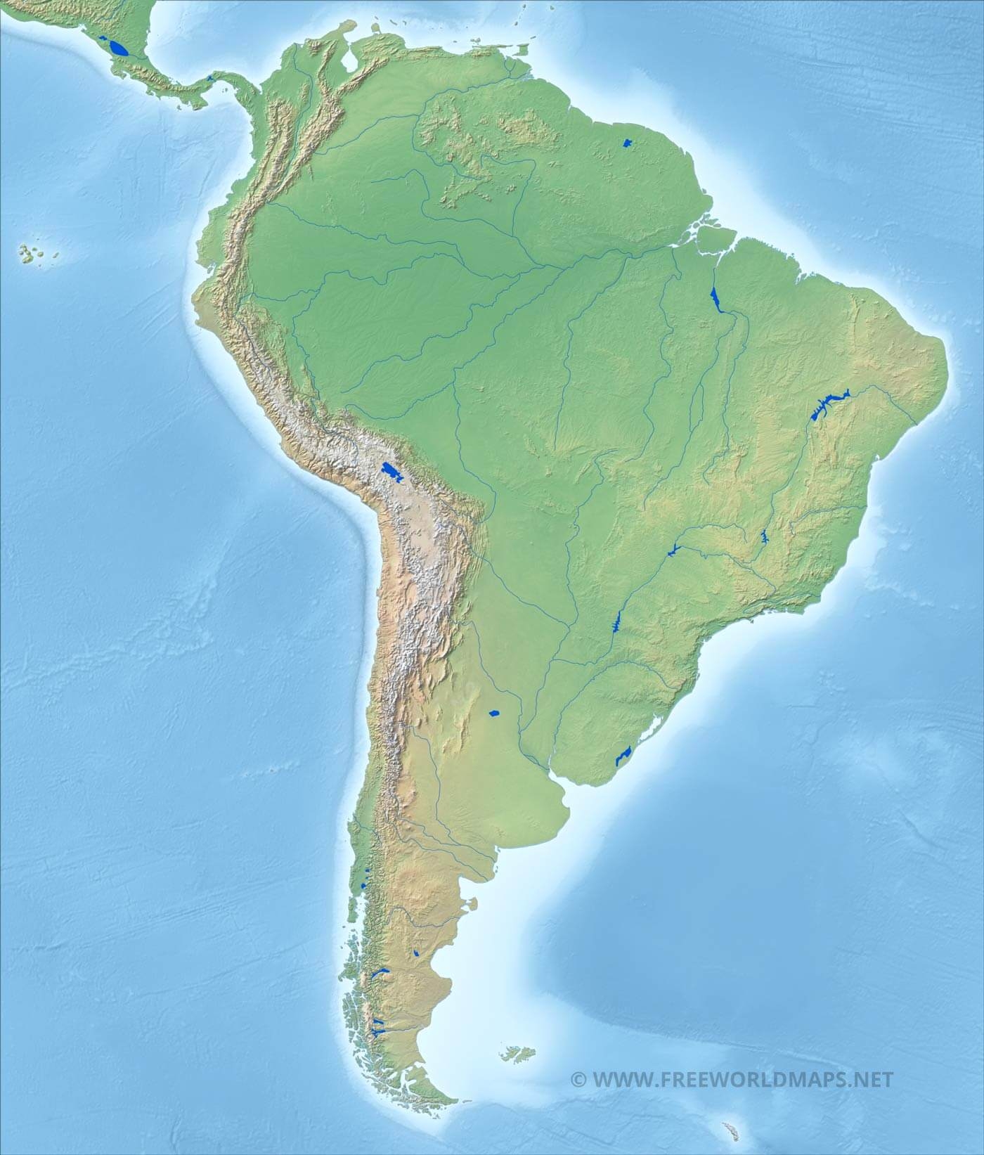 Printable Physical Map Of South America