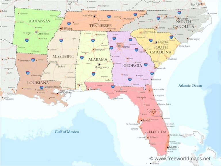 Southeastern US Political Map By Freeworldmaps