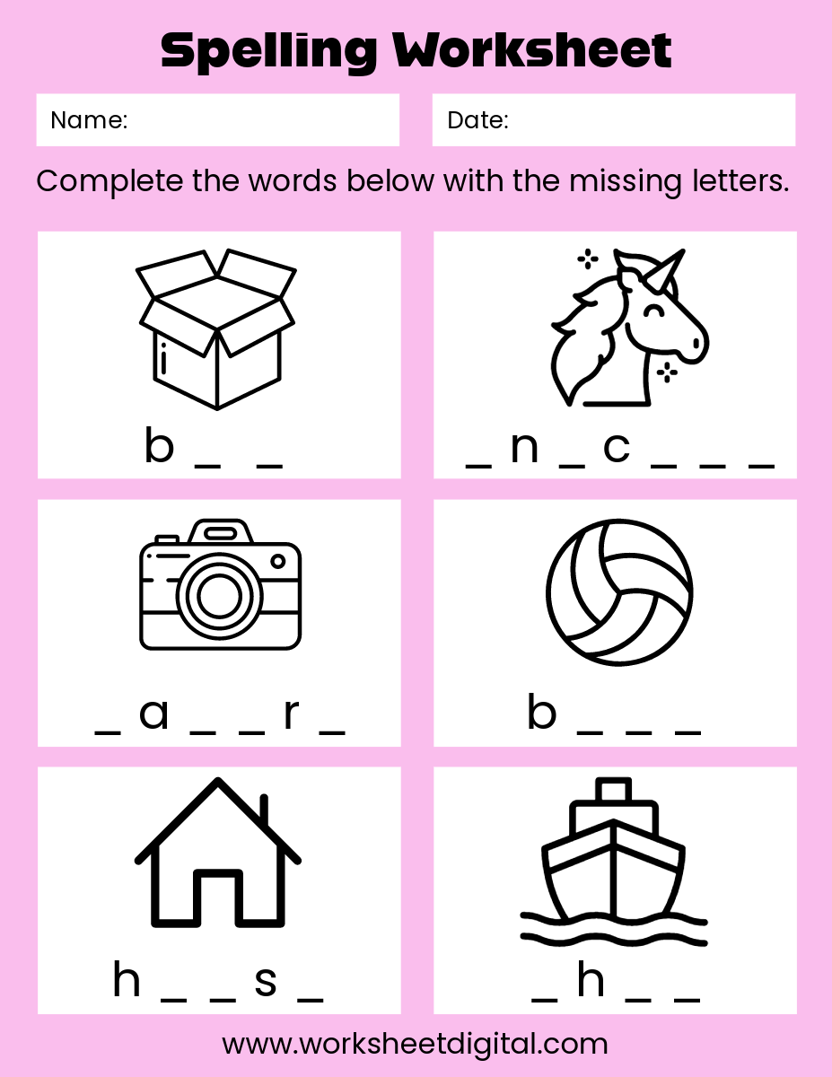 Printable Spelling Worksheets For Kindergarten