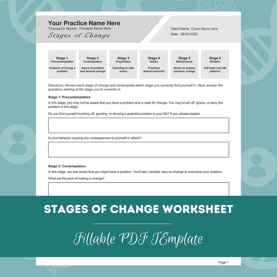 Stages Of Change Worksheet Editable Fillable PDF Template For Counselors Psychologists Therapists Etsy Stages Of Change Worksheet Editable Fillable PDF Template For Counselors Psychologists Therapists Etsy