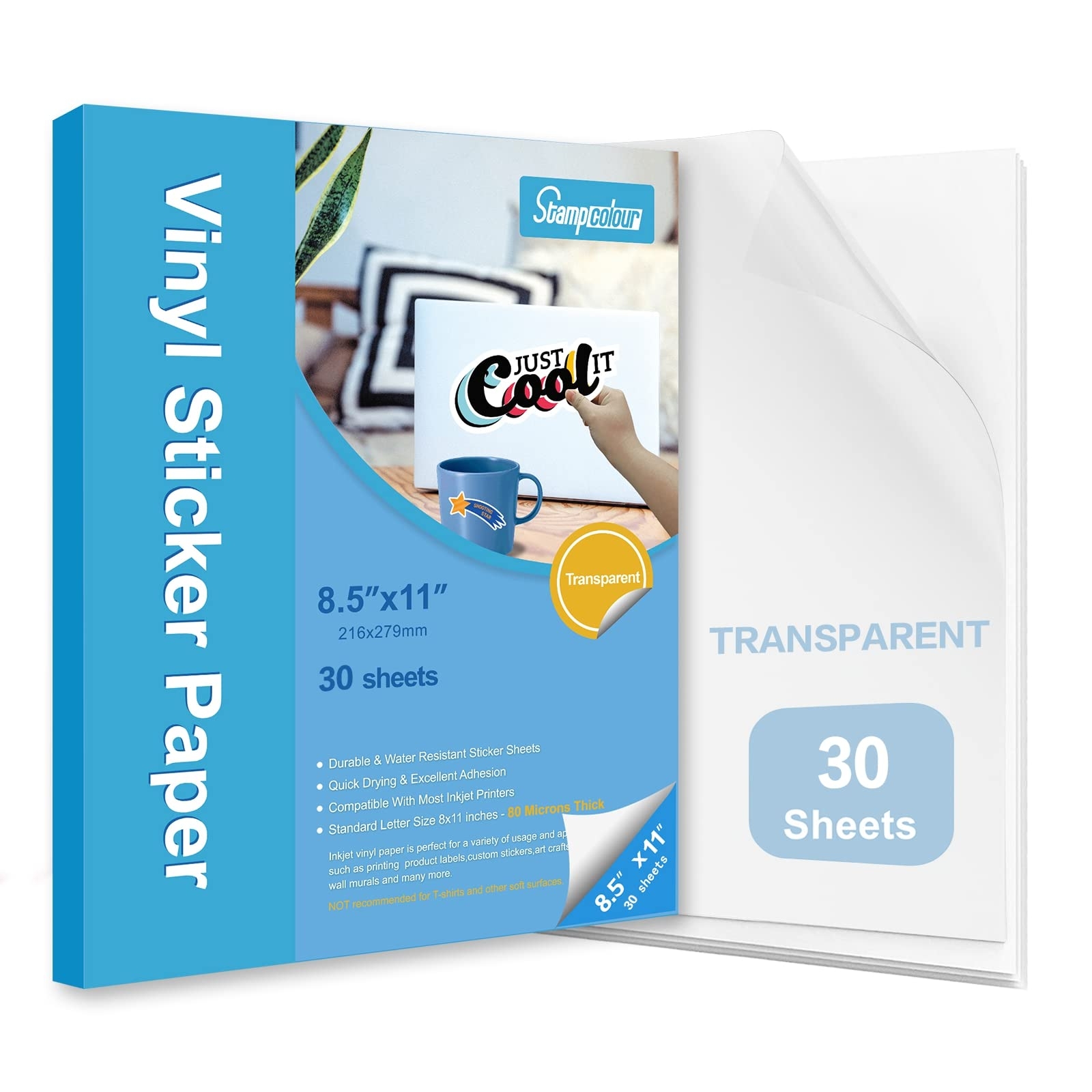 Stampcolour 30 Sheets Clear Printable Sticker Paper For Inkjet Printer 8 5x11 Vinyl Transparent Sticker Paper Dries Quickly Vivid Colors Decal Paper Tear Resistant For DIY Stickers Decals Amazon ca Office Products