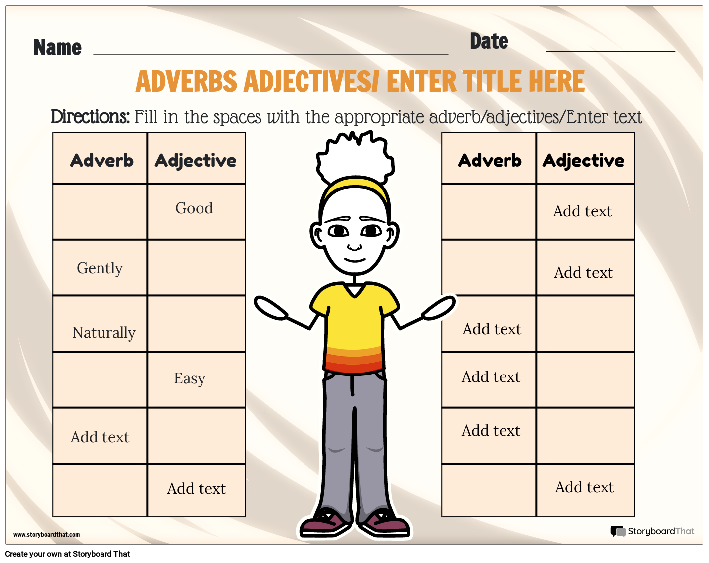 Storyboard That Free Adjective Adverb Worksheet Templates Storyboard That Free Adjective Adverb Worksheet Templates