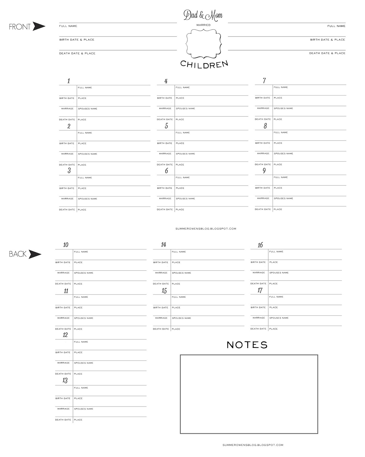 Summer Owens Free Printable Family Group Sheet Family Group Record Extra Large Family Capacity