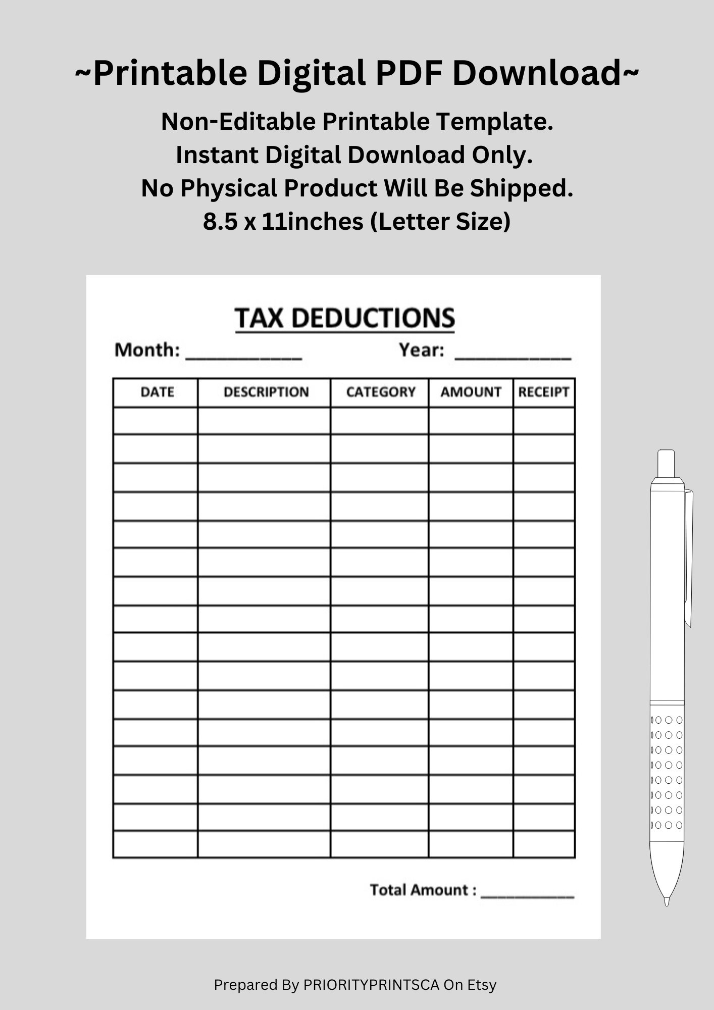 Tax Deductions Sheet Business Tax Deductions Personal Tax Deductions Printable US Letter Size Digital Download Etsy Israel