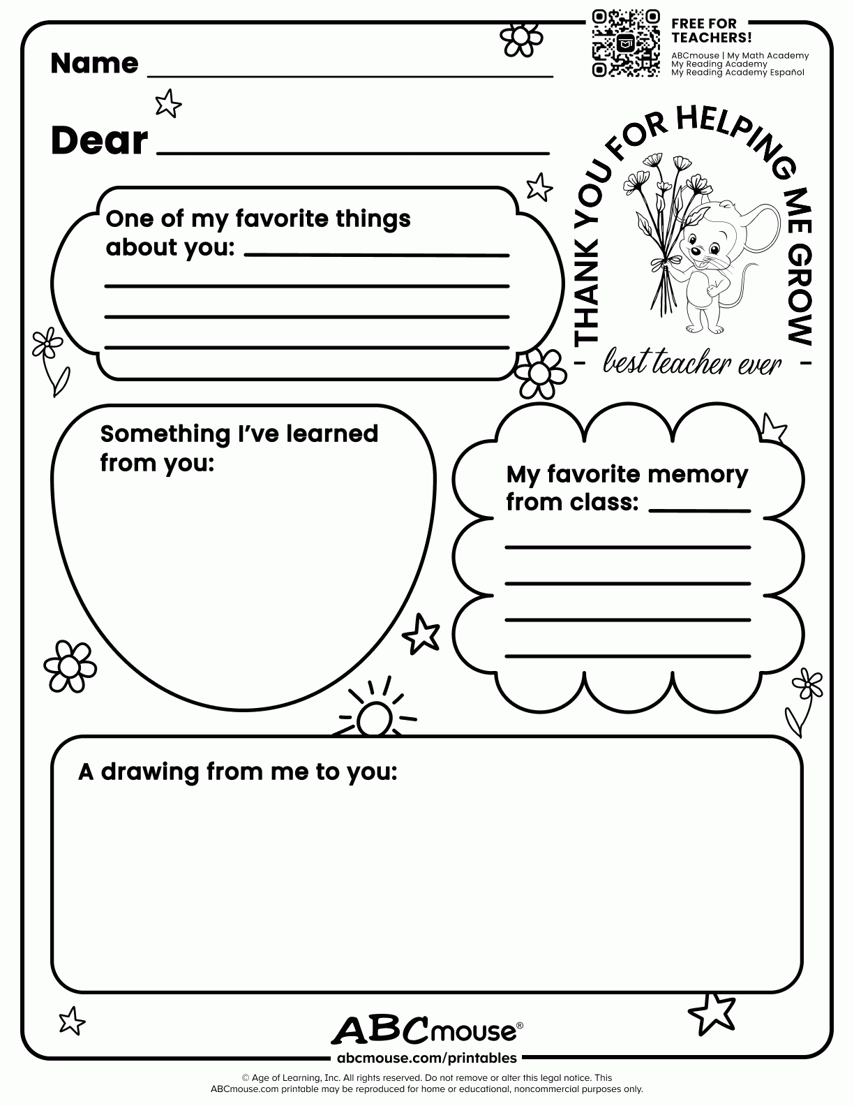 Teacher Appreciation Free Printable ABCmouse