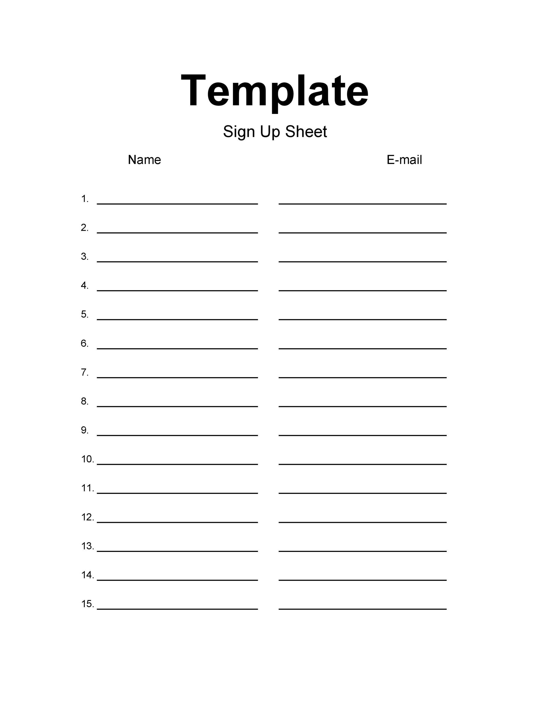 Template Sign Up Sheet Business Plan Templates