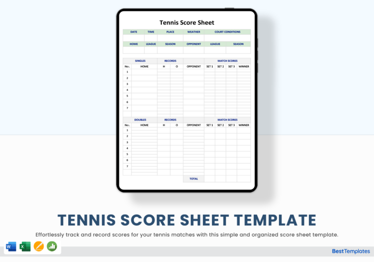 Tennis Score Sheet Template In Word Excel Apple Pages Numbers
