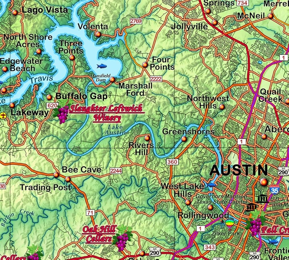 Texas Hill And Wine Country Laminated Wall Map 36 x42 Compart Maps Amazon Books