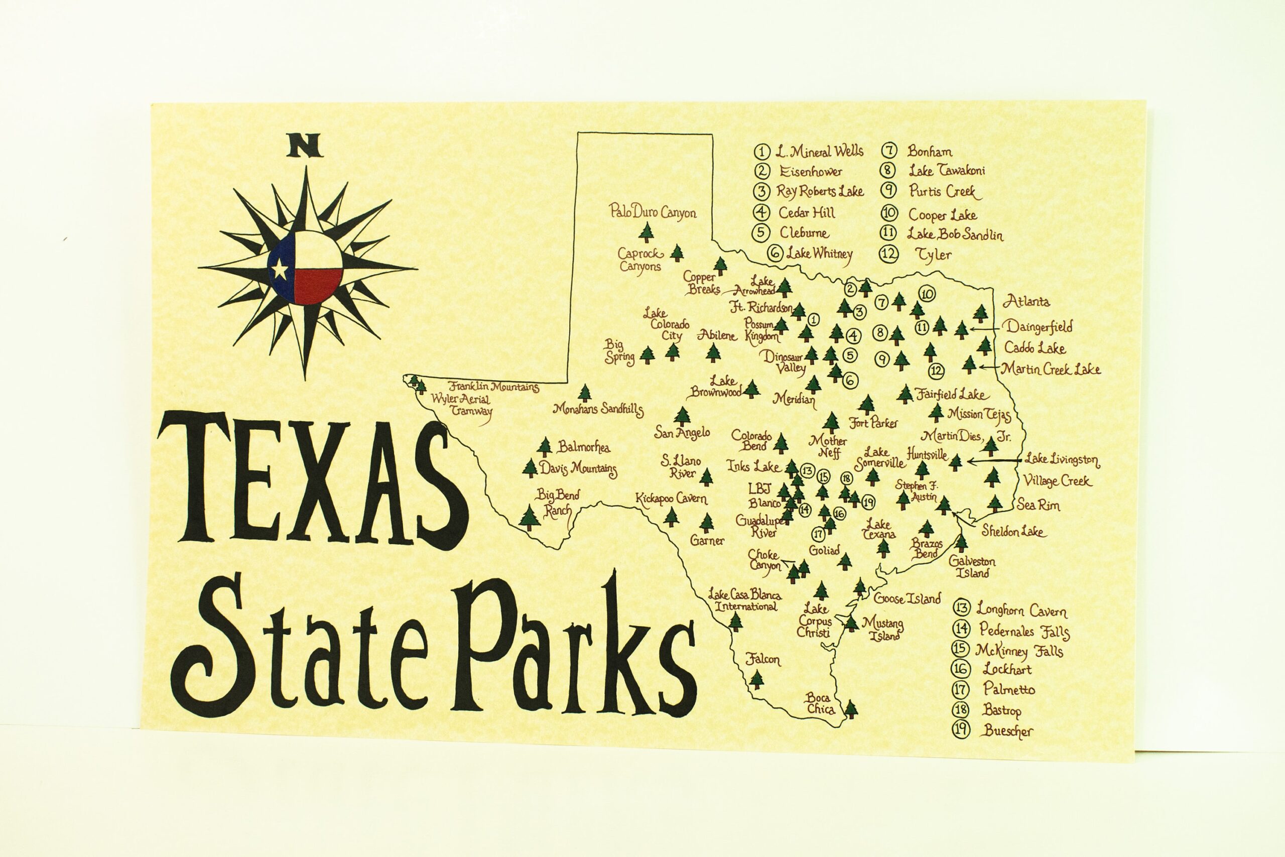 Texas State Parks Map Etsy Texas State Parks Map Etsy