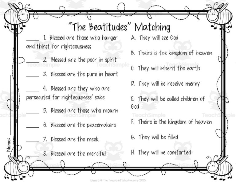 The Beatitudes Matching Cards Worksheets Catholic Version By Teach Simple