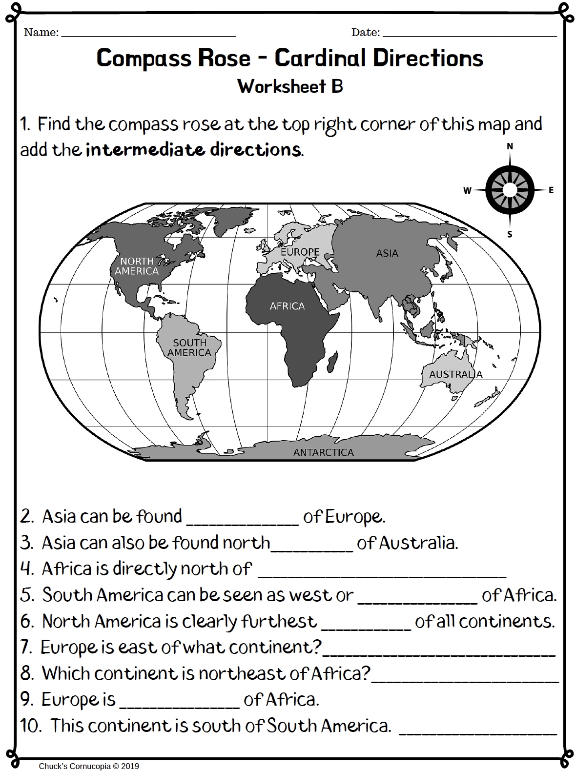 The Elementary Geographer Cardinal Directions Compass Rose By Teach Simple