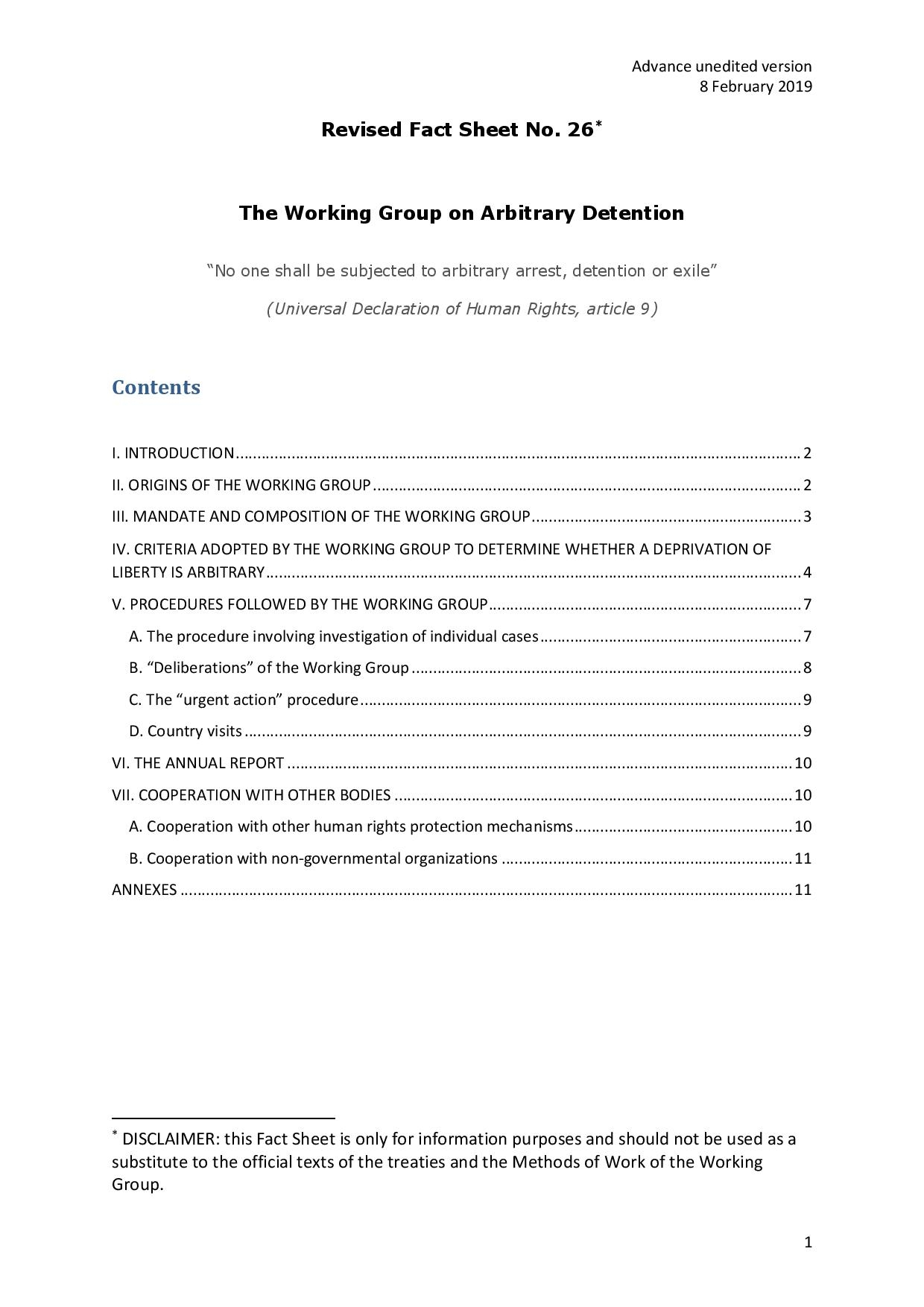 The Working Group On Arbitrary Detention Revised Worksheet No 26 